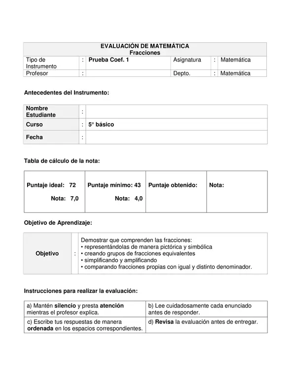 Prueba de fracciones