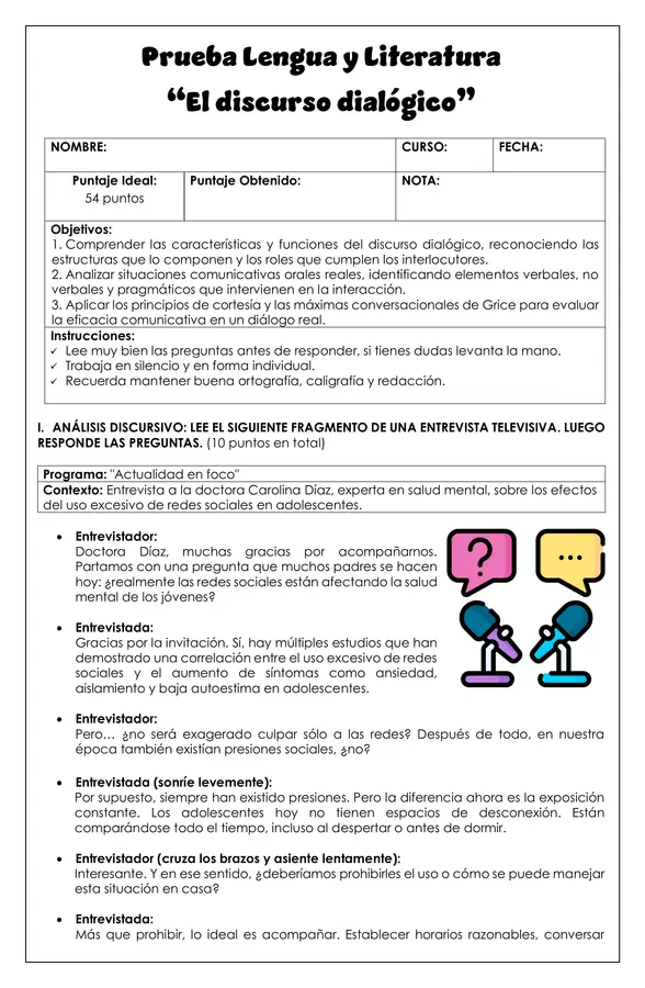 Prueba - Discurso dialógico (Lengua y literatura) 