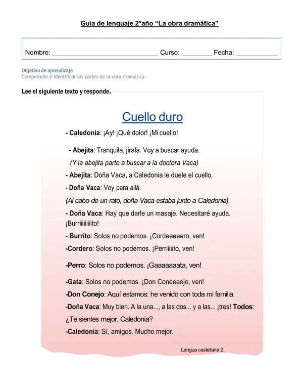Guía de lenguaje 2°año "La obra dramática"
