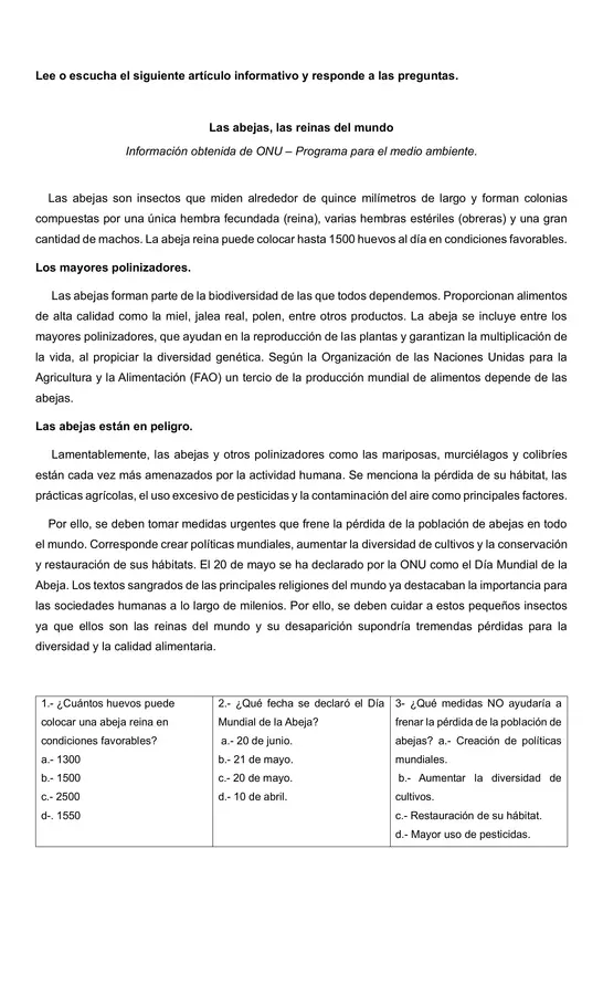 Articulo Informativo "Las Abejas"