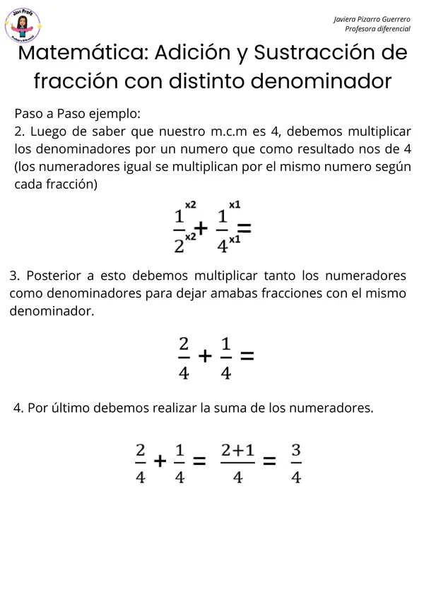 Adición y sustracción de fracción con distinto denominador