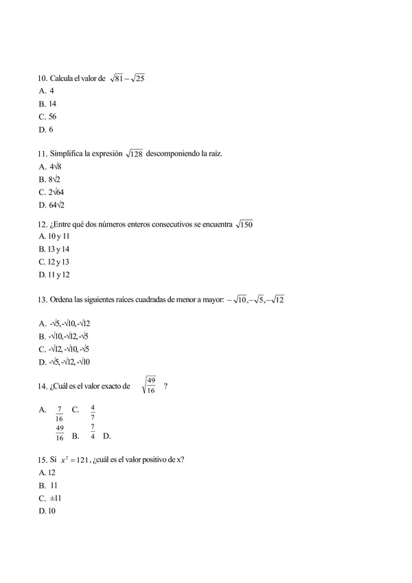 Evaluación potencias y raíces