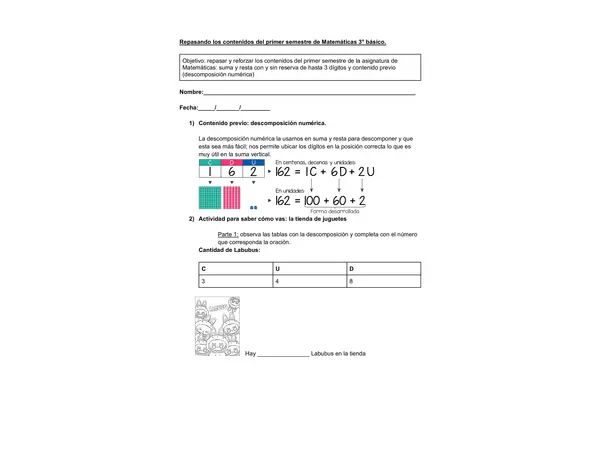 Descomposición y composición numérica, suma y resta
