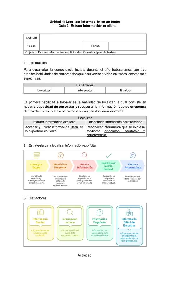 7mo/8vo: Comprensión lectora tipo simce - Localizar información textual