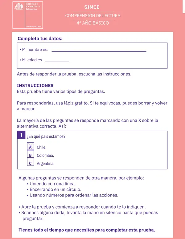 Pack de 7 Ensayos SIMCE de Lenguaje - 4° Básico