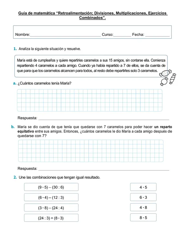 Guía de retroalimentación matemática "División Multiplicación, ejercicios Combinados".