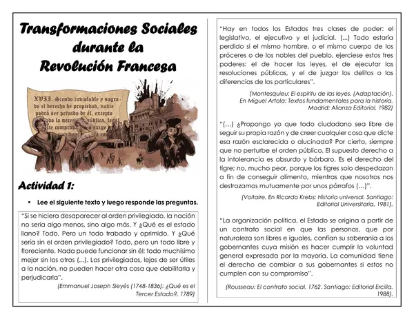 Guía de trabajo - Transformaciones sociales durante la Revolución Francesa