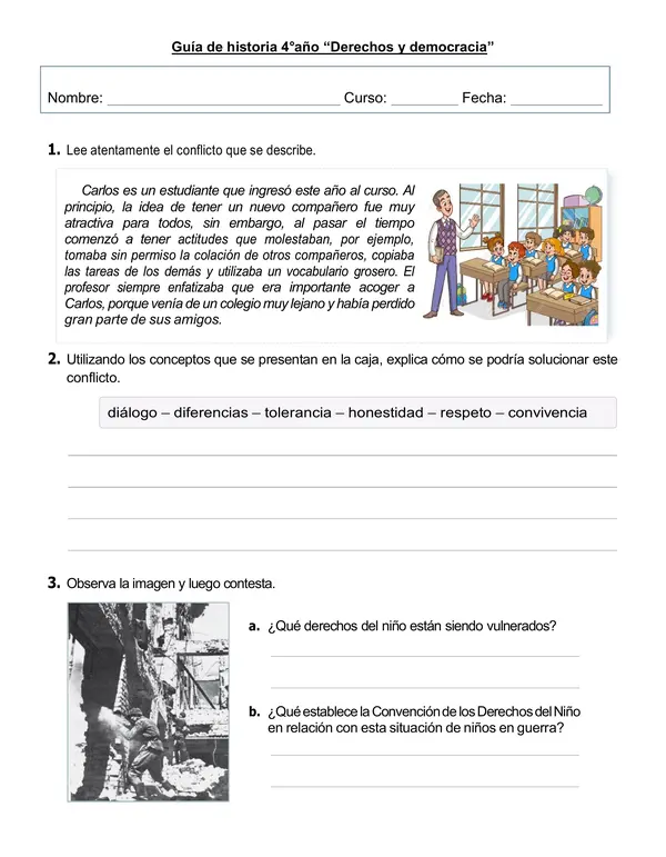 Guía de historia 4° año "Derechos y democracia"