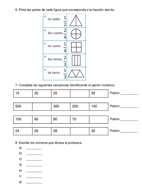 Prueba psicopedagógica informal de Matemática 3° básico