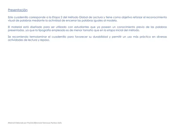 Encerrar palabras Método global etapa 2