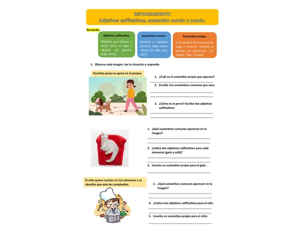 Adjetivos calificativos, sustantivos propios y comunes. 