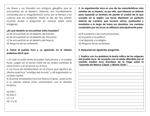 Guía de trabajo - Cultura Inca