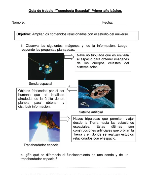 Guía "Tecnología espacial" Tercer año