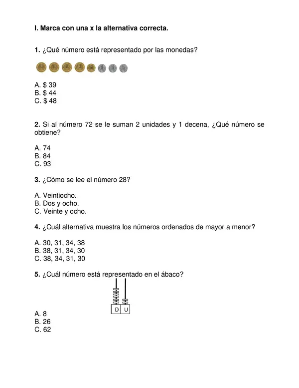 Evaluación Primer semestre matemática, 2do año. 