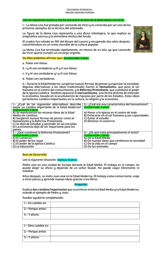 Evaluación Historia "Edad Moderna"
