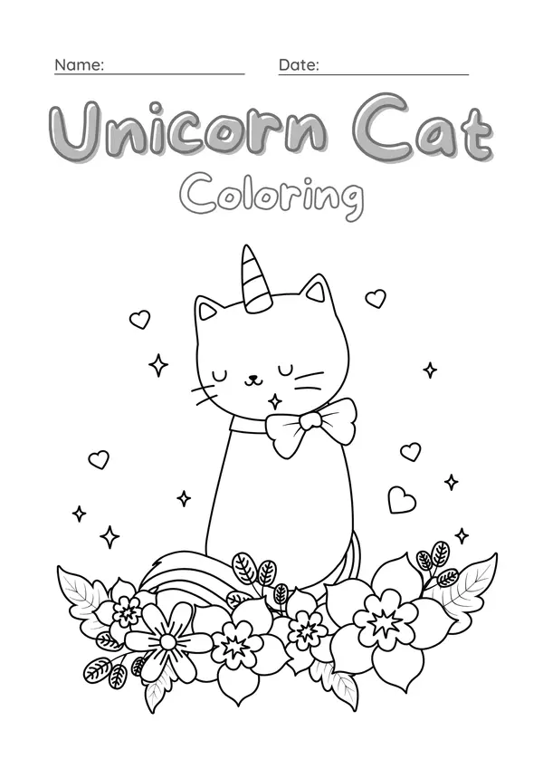 Ficha para colorear gato unicornio 