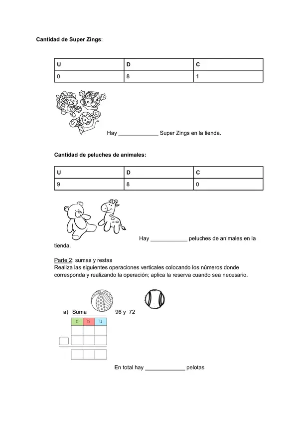 Descomposición y composición numérica, suma y resta