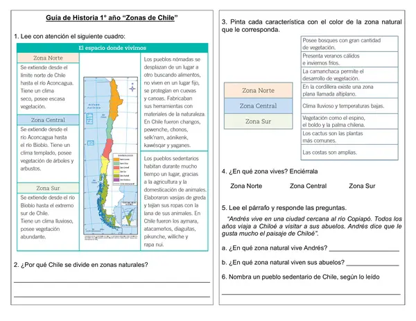 Guía de historia 2° año "Zonas de Chile"
