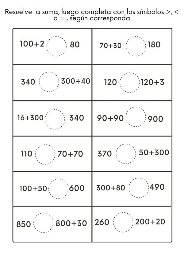 Comparación de Números hasta 1000 - Mayor, Menor o Igual