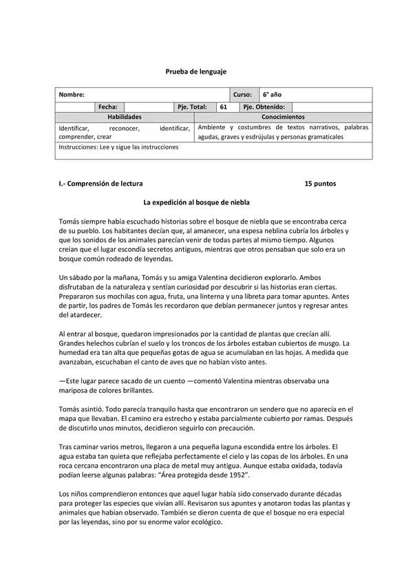 Ambiente y costumbres de textos narrativos, clasificación de palabras según el tilde y 1 2 3 persona