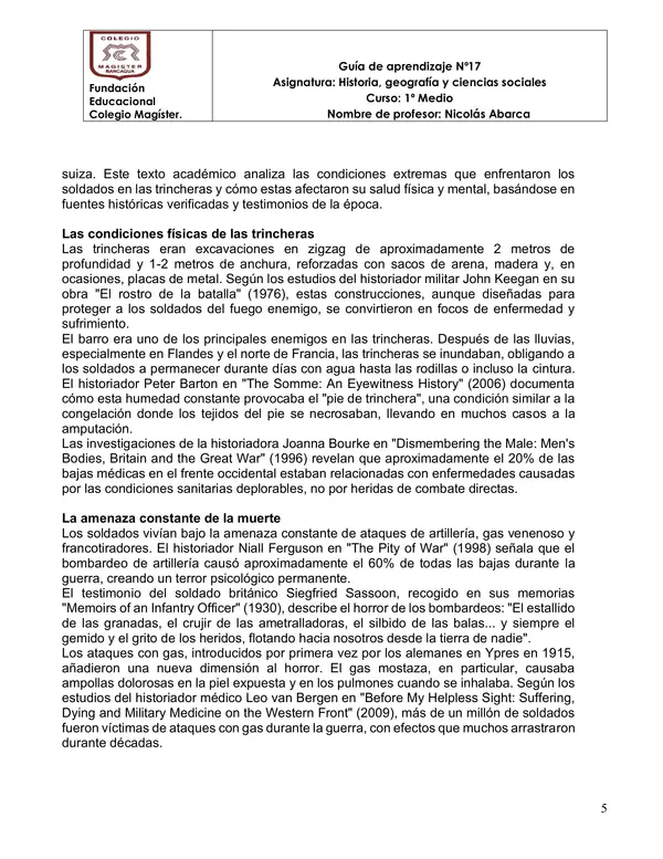 Guia de 1º Guerra Mundial: Desarrollo y consecuencias