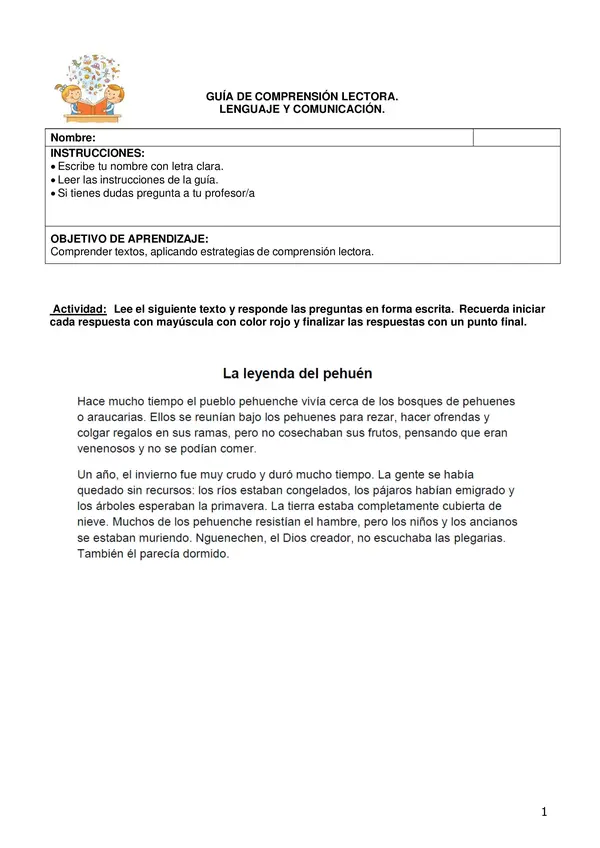 Guía Comprensión Lectora Cuarto Básico