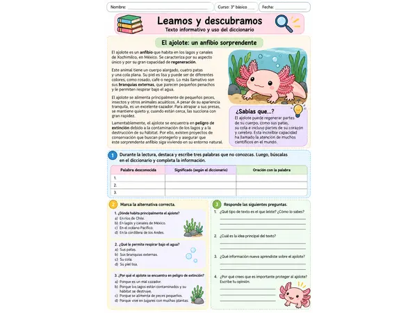 textos informativos y búsqueda de palabras desconocidas
