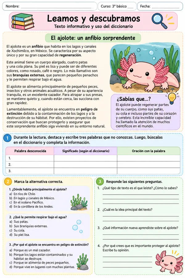textos informativos y búsqueda de palabras desconocidas