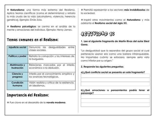 Guía de trabajo - Movimiento Literario: realismo