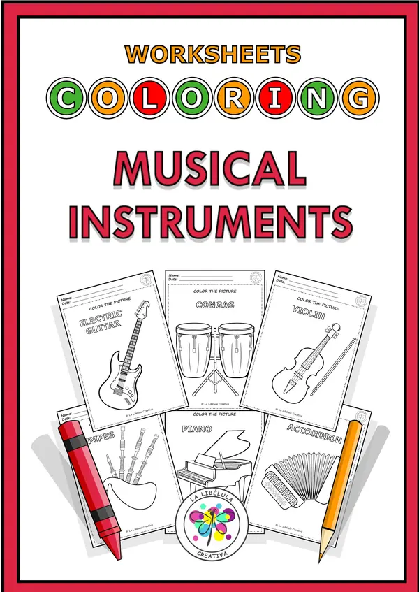 Worksheets Coloring Musical Instruments Music 