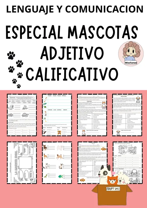  Ficha de Lenguaje: Adjetivos Calificativos - Mis Mascotas | 2° - 4° Básico