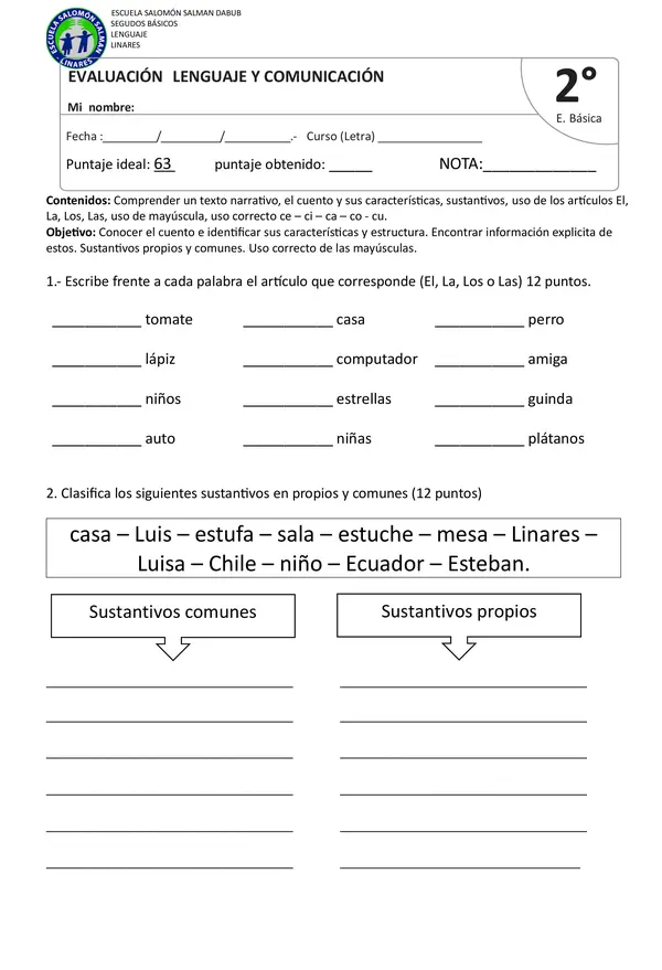 Evaluación lenguaje 