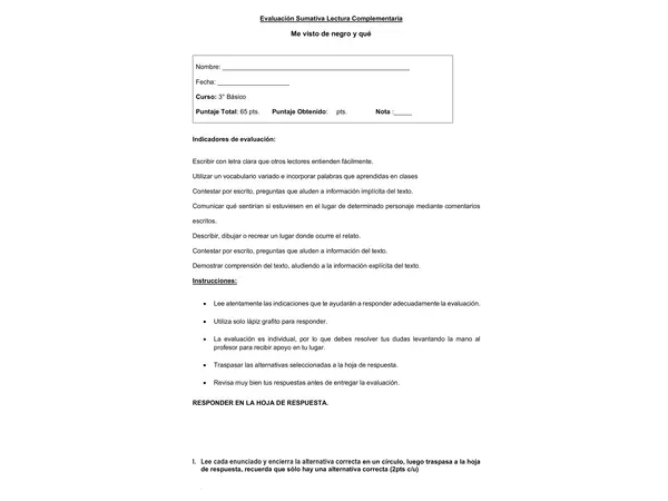 Evaluación Me visto de negro y qué