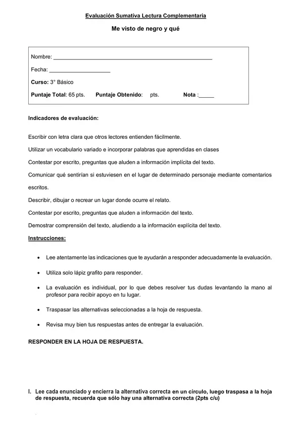 Evaluación Me visto de negro y qué