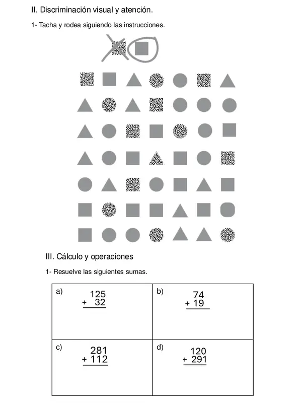Prueba psicopedagógica informal de Matemática 3° básico