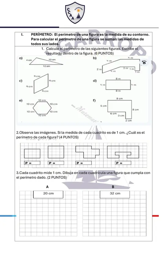 PRUEBA DE MATEMÁTICAS: PERÍMETRO, ÁREA Y VOLUMEN