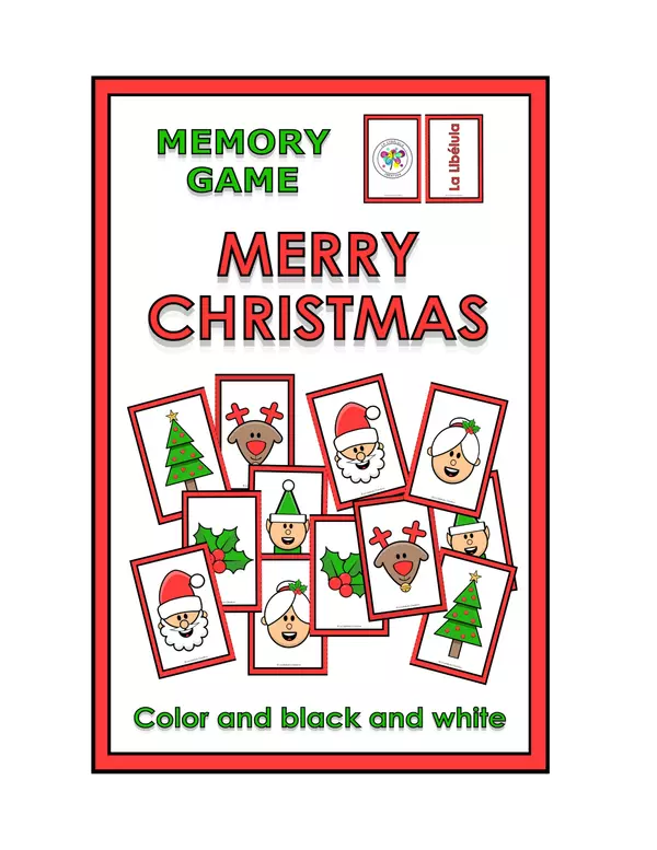 Memory Match Game Christmas Characters Color BW Faces Pairs