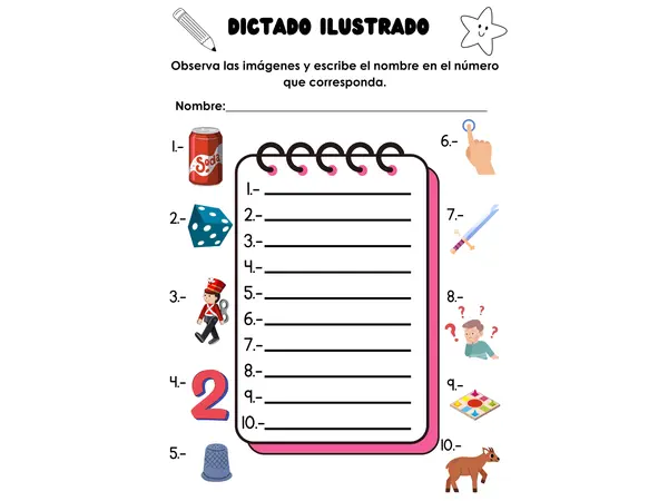 Dictado ilustrado consonante letra D