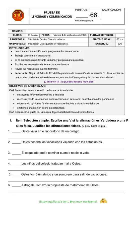Prueba un esqueleto en vacaciones. 