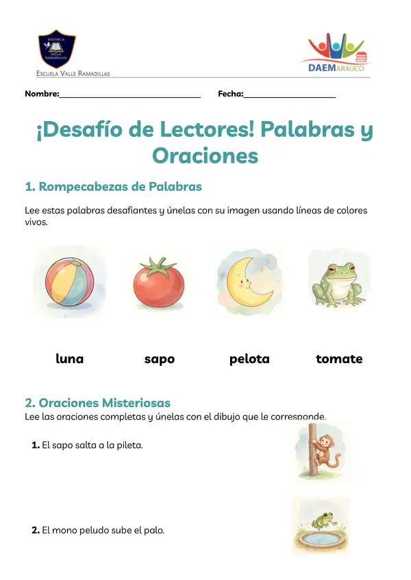 Guía de Lenguaje: Desafío de lectores 1° Básico