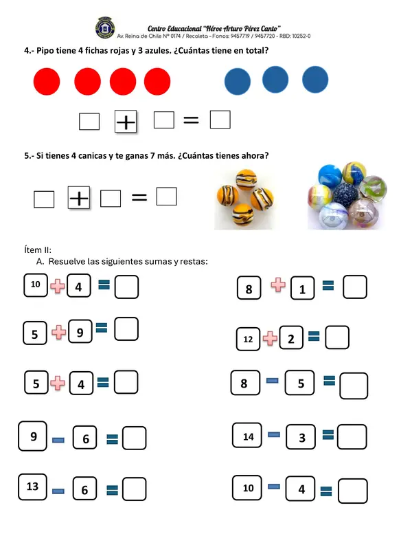Evaluación de nivel primer semestre primero basico matemática
