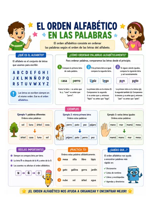 Actividad, cartel, afiche o poseter orden alfabético en las palabras