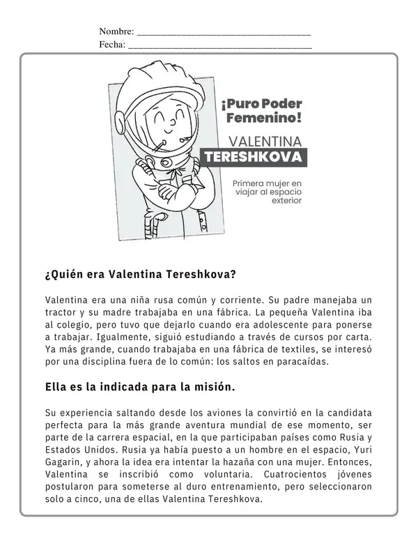 Texto tipo SIMCE - Valentina Tereshkova