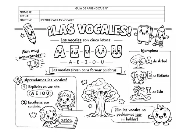 📝 Guía de Aprendizaje: ¡Las Vocales! (Formato Word con Imagen)