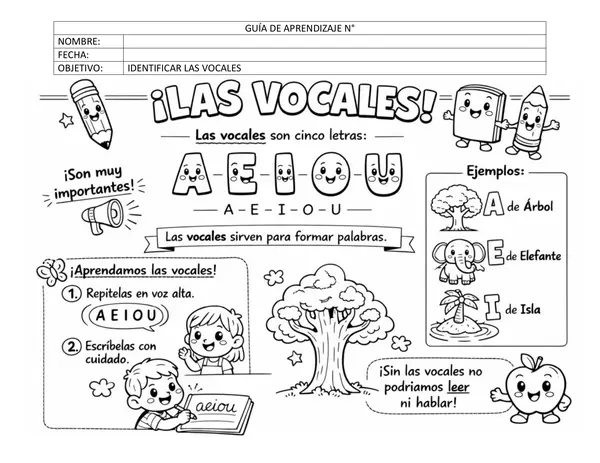 📝 Guía de Aprendizaje: ¡Las Vocales! (Formato Word con Imagen)
