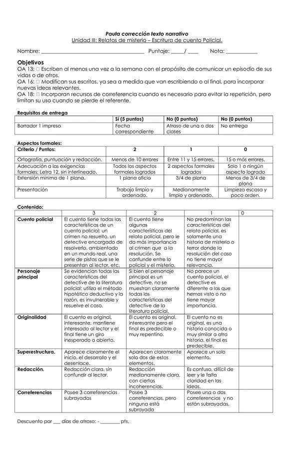 Pauta de evaluación: Cuento policial