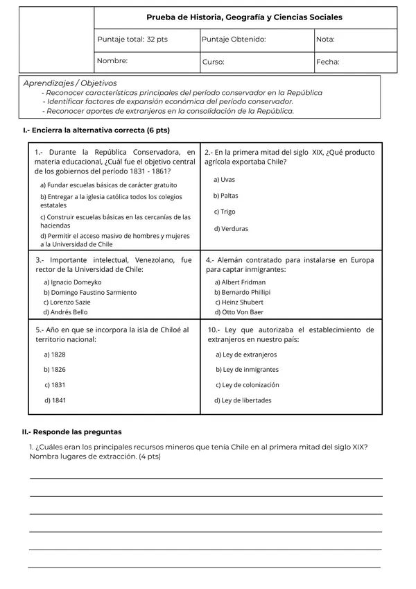 Prueba de Historia, Geografía y Ciencias Sociales 