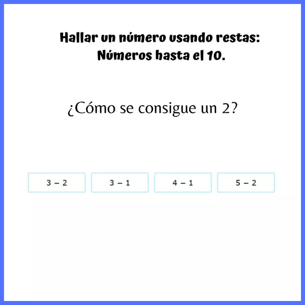 Hallar un número usando restas: Números hasta el 10.