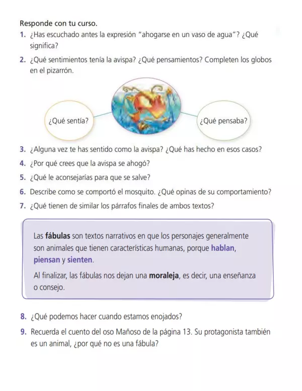 guia de trabajo FABULA, el mosquito picaron, SEGUNDO BASICO, LENGUAJE