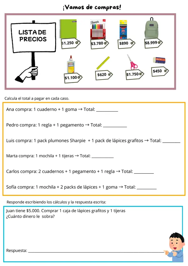  Ficha de Matemática: Sumas hasta 10.000 - Resolución de Problemas